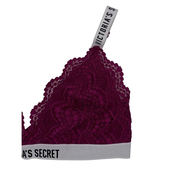 VICTORIA'S SECRET Lace Bralette Bra Large Magenta Adjustable Straps VS Branding - Picture 3 of 7